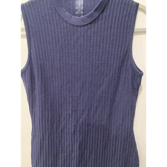 St. John Marie Gray Ribbed Knit Dress Navy Blue Knit Dress Size 6 - Picture 3 of 7